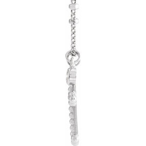 14K White .06 CT Diamond Dangle & Beaded Cross 20" Necklace