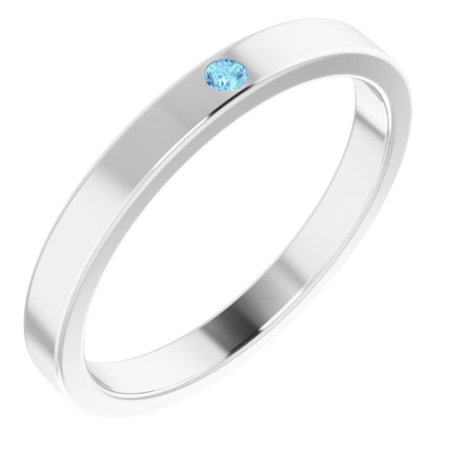 14K White Natural Aquamarine Family Stackable Ring
