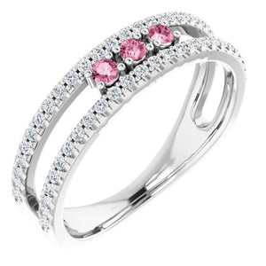14K white Natural Pink Tourmaline & 1/4 CTW Natural Diamond Ring