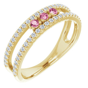 14K yellow Natural Pink Tourmaline & 1/4 CTW Natural Diamond Ring