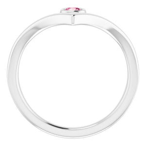 14K White Natural Pink Tourmaline Bezel-Set V Ring