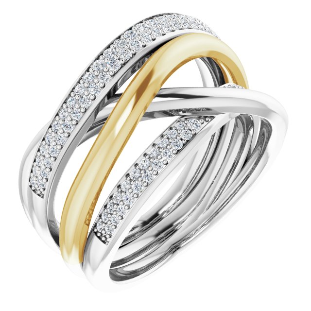 14k Yellow and White Gold Natural Diamond 3-Row Crossover Ring